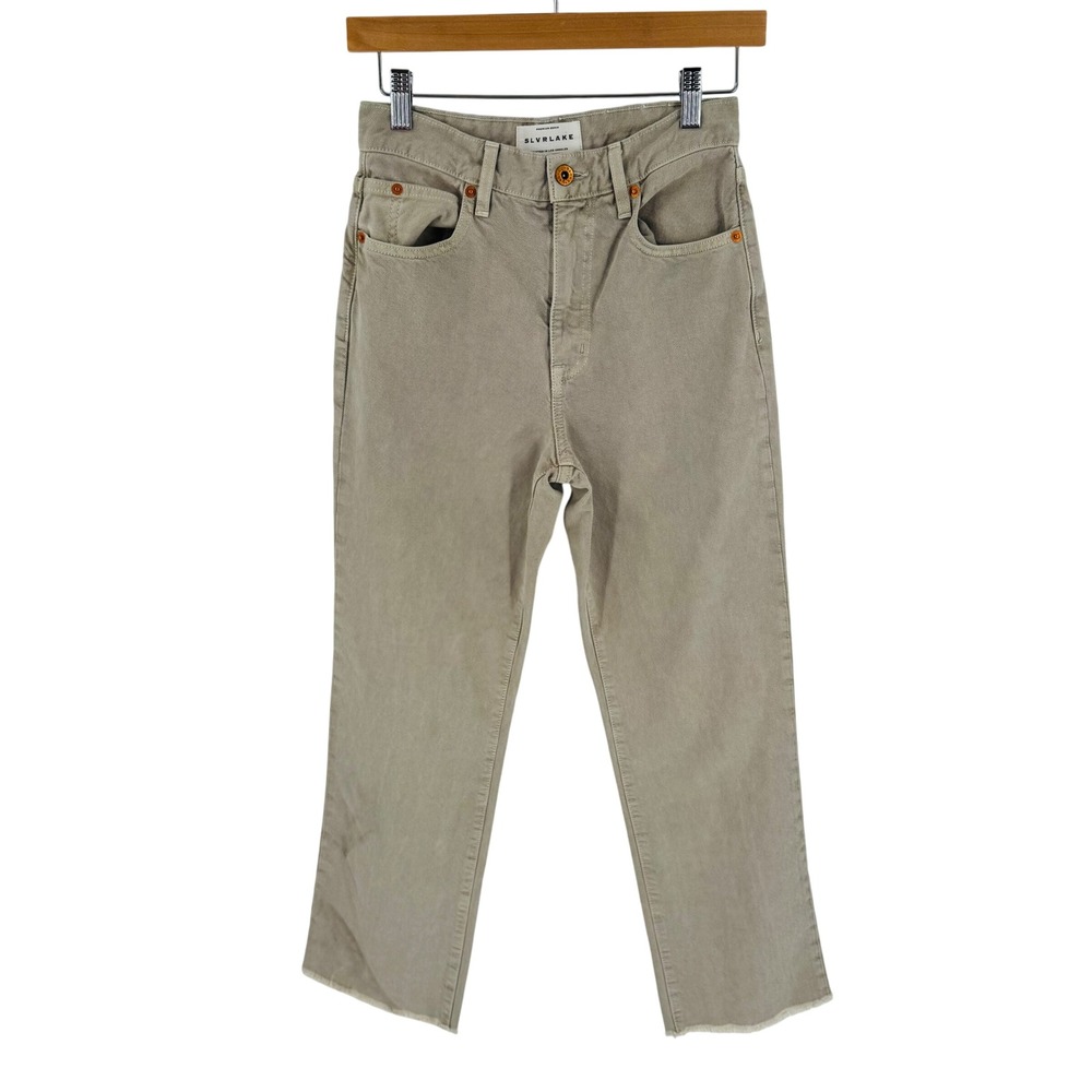 SLVRLAKE‎ Tan Straight Leg Jeans Size 25 Raw Hem High Rise Denim Neutral Earthy